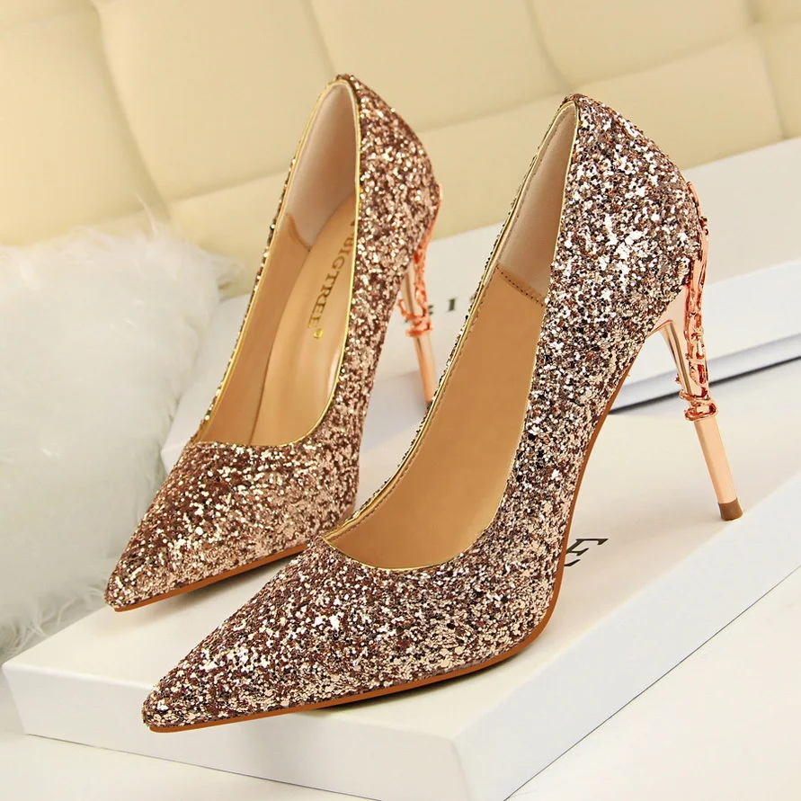 

Women Pumps Bling High Heels Women Pumps Glitter High Heel Shoes Woman Sexy Wedding Shoes Gold Silver Big Tree Shoes