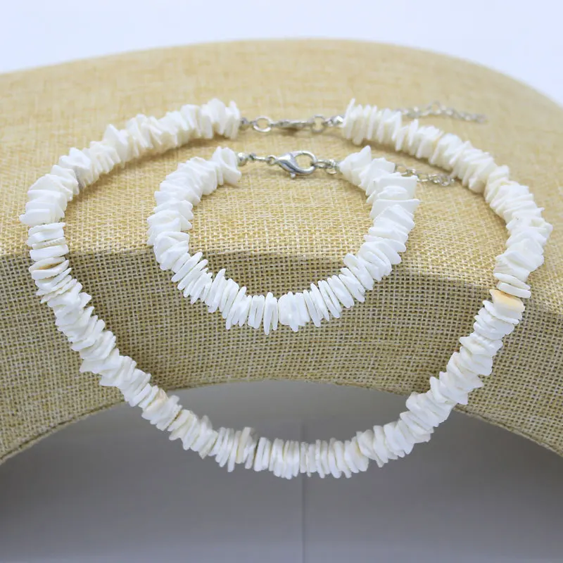

Boho Handmade Natural Puka Shell Chips Necklace Hawaiian Summer Seashell Rasta Necklaces For Women Men