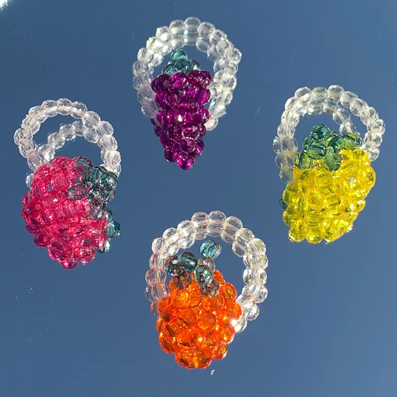 

Ding yi DIY hand-made beaded fruit ring accessories small fresh resin fun pineapple grape ring women, Colorful
