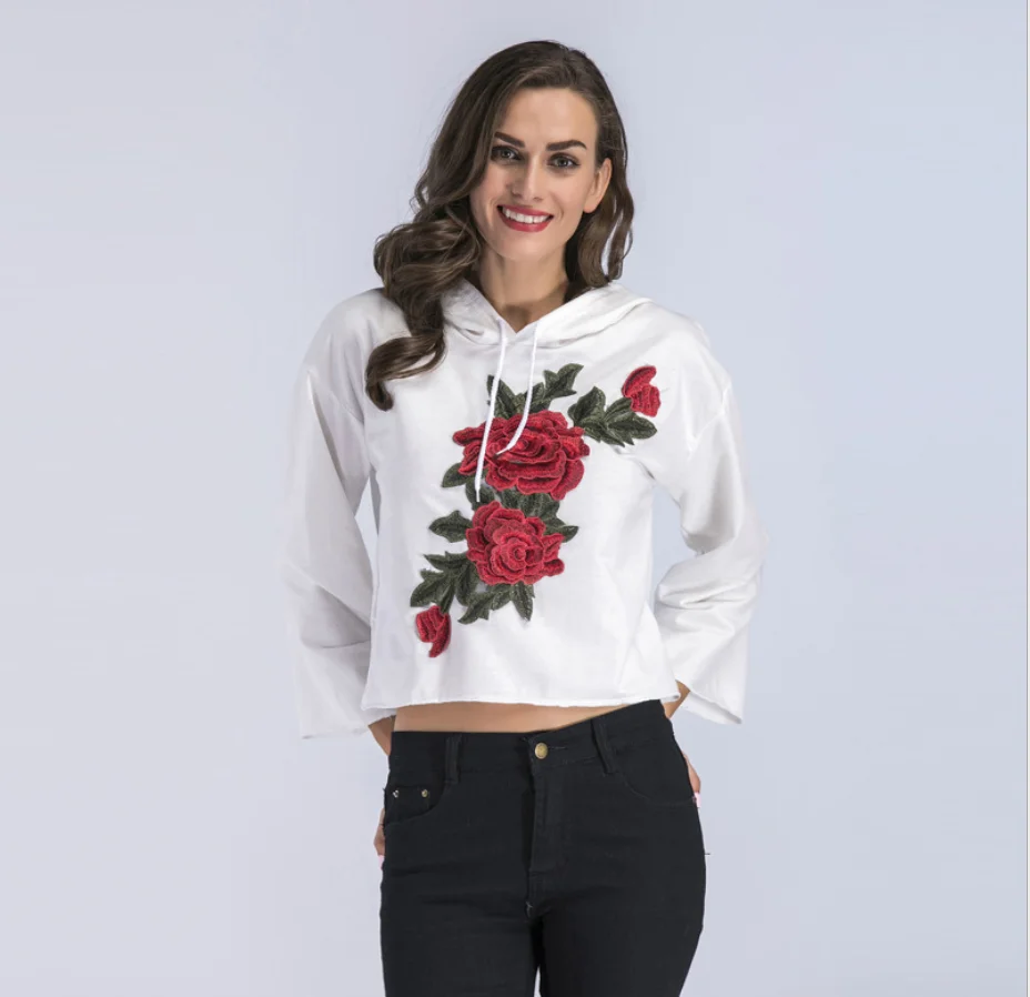 

Wholesale personality printed tops Women's Vintage Long Sleeves Flower Embroidery Hoodie