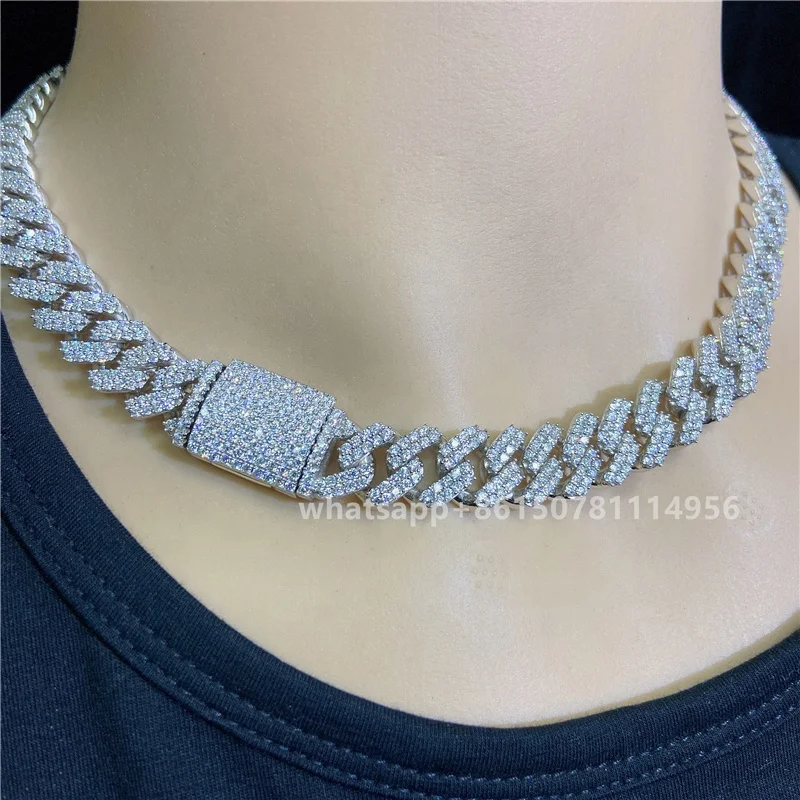 

Sterling Silver 925 Lab Diamonds Mens Cuban Necklace Iced Out Hip Hop Moissanite Cuban Link