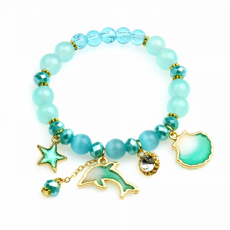 

Beautiful Opal Stone Beads Bracelet With Dolphin Star Shell Pendant For Kids ST108, As the pictures