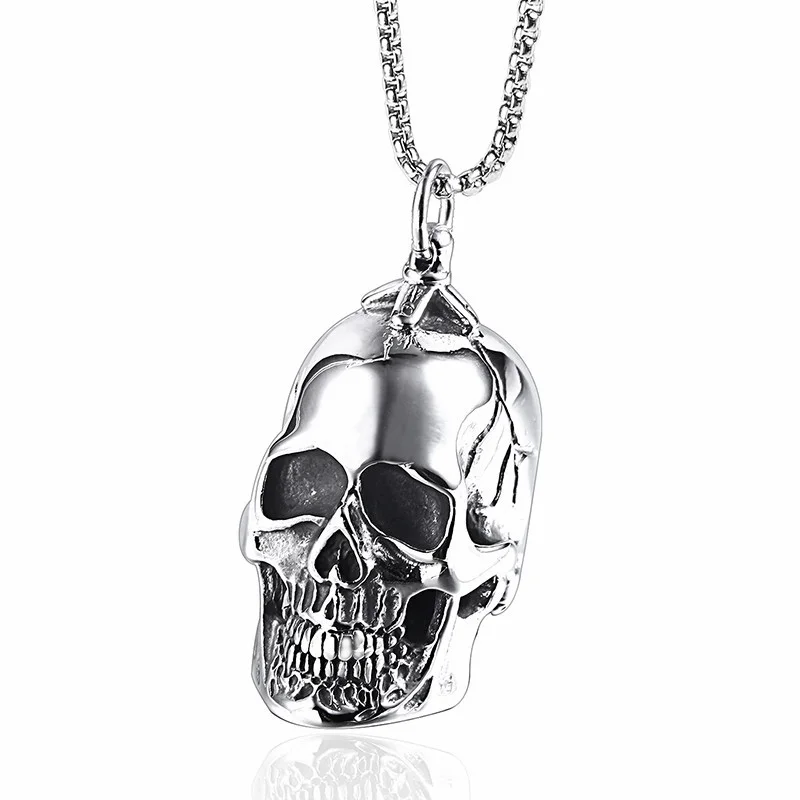 

Custom Unique Gothic Stainless Steel Mens Skull Necklace Pendant, Silver color