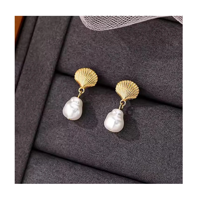 Retro Design 925 Sterling Silver Imitation Pearl Shell Stud Earrings for Women Jewelry Accessories YB-XY-096