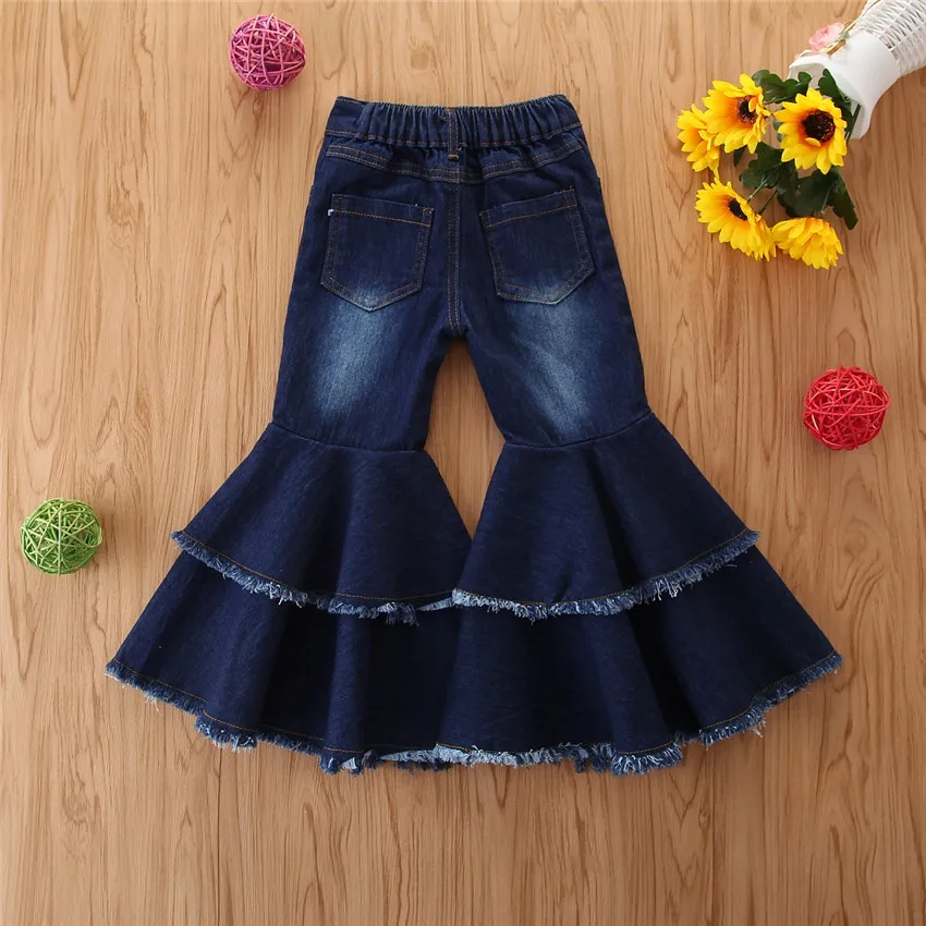 Fashion Toddler Girl Double Layers Bell-bottoms Jeans Children Girl ...