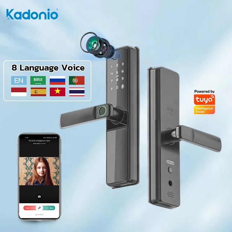 

Kadonio Home Security Biometric Fingerprint WiFi Lock Smart Electronic Peephole Camera Door Lock