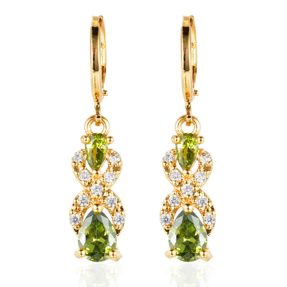 

18K Gold Plated Multi-Color Gemstone Earrings Creative Pear Shaped Diamond Dangle Earrings Gemstones, As pic