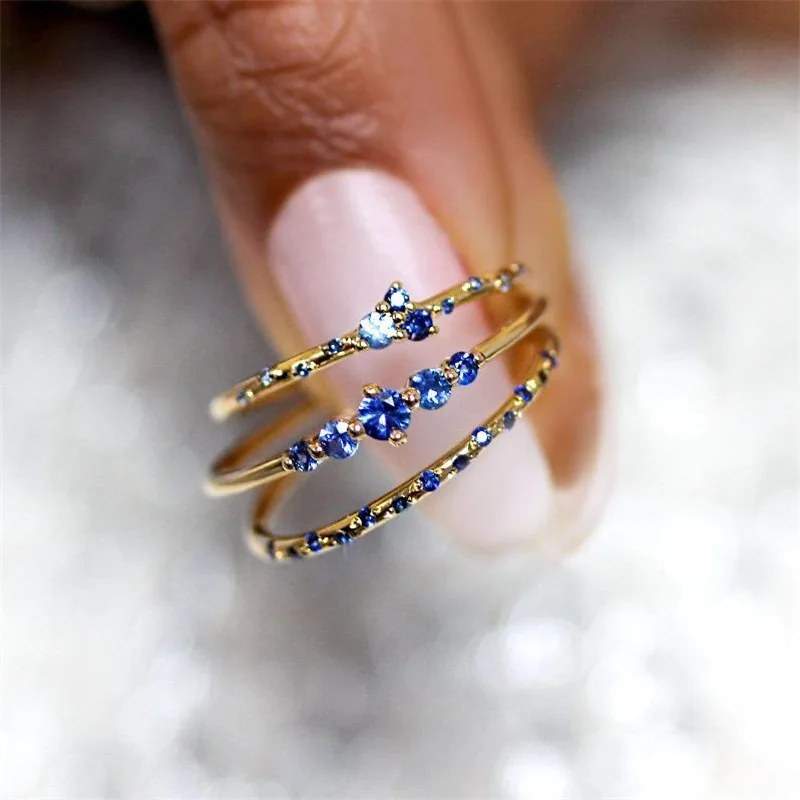 

Exquisite Hot Sale Wedding Ring Girl Gift 18k Gold Plated Blue Zircon Sapphires Ring