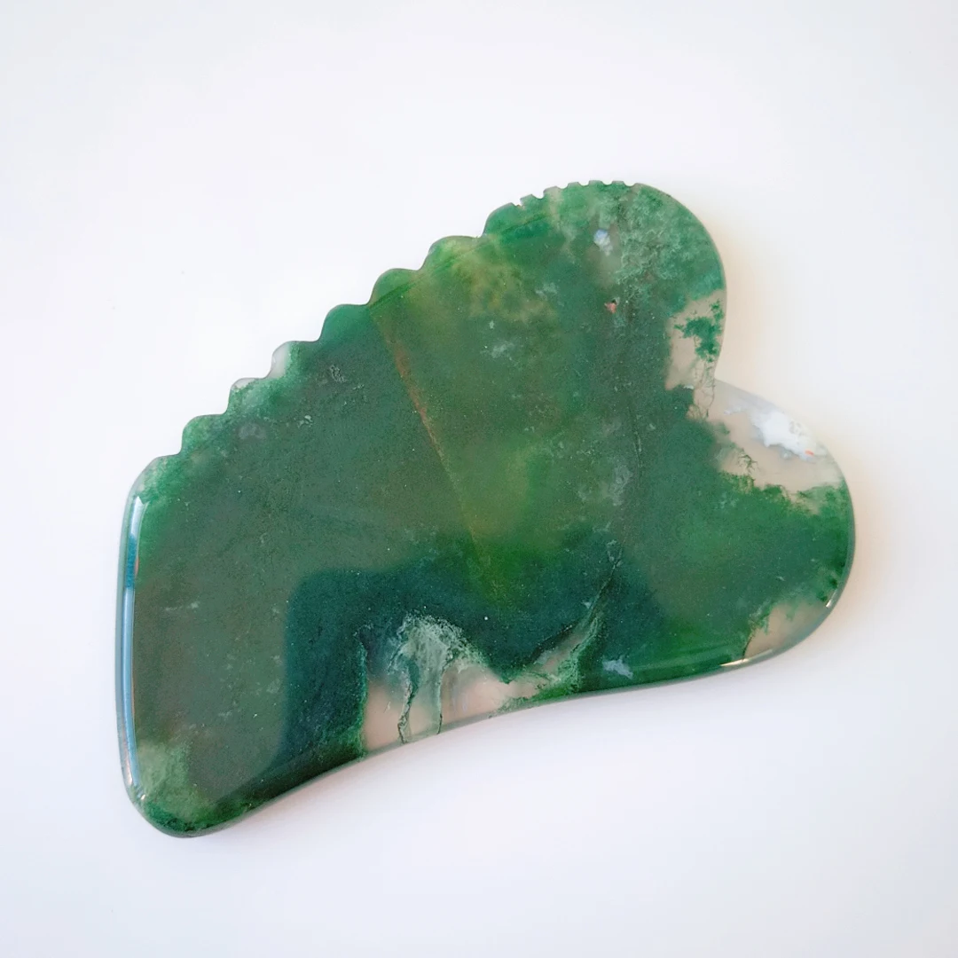 

New products 2020 moss agate gua sha board for face green crystal jagged square shape gua sha massage tool