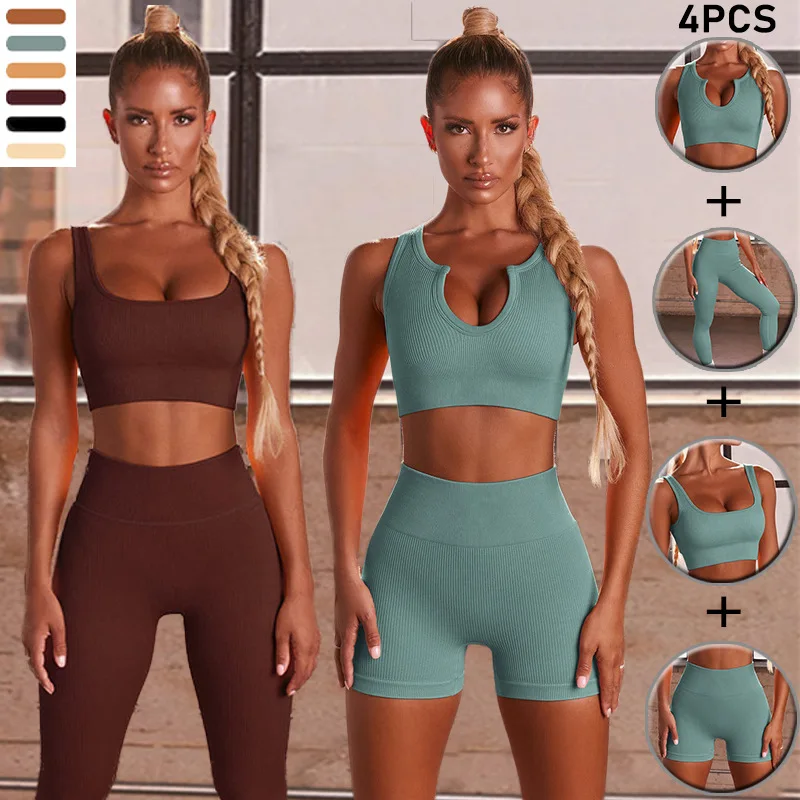 

Custom 2022 High Elastic Seamless Yoga Set Activewear High Impact Sport Bra and Breathable Yoga Leggings Workout Set, Customized colors