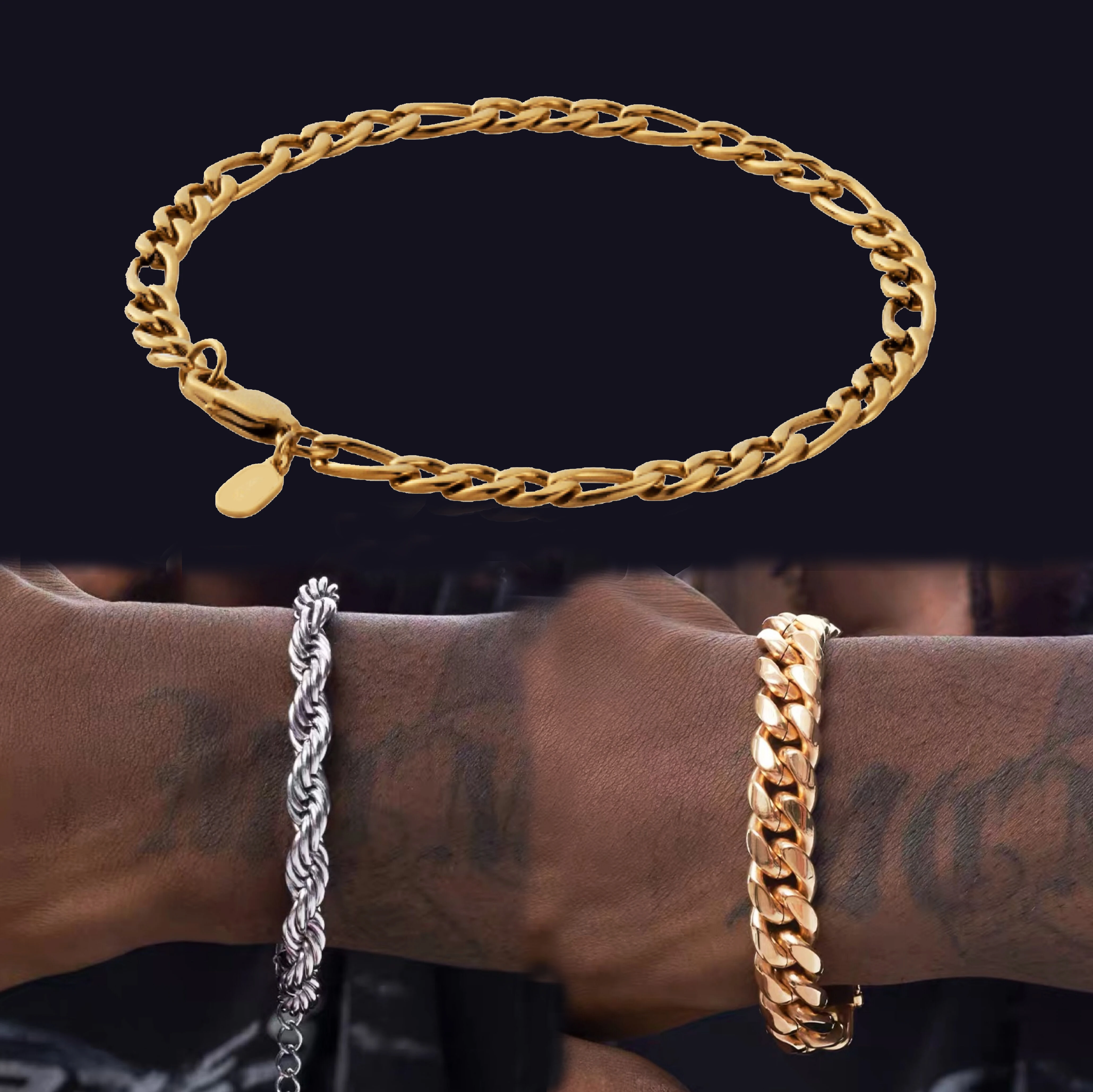 WaterProof 5mm Miami Cuban Link Mens Hand Chains Stainless Steel Jewelry 18k Gold Twist Rope Bracelets Figaro Chain Bracelet