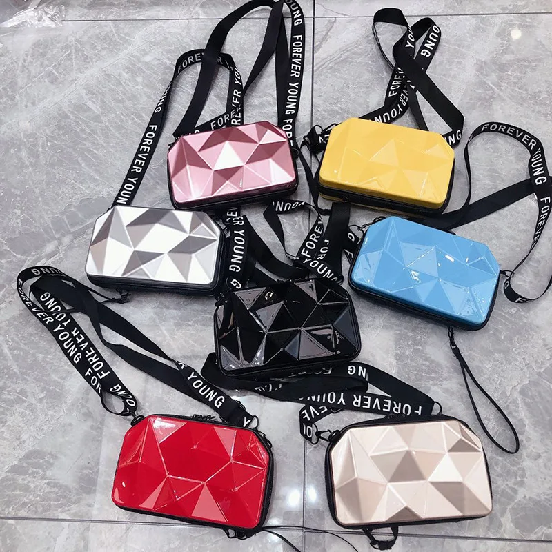 

2021 New Trendy Suitcase Shape Totes Fashion Small Geometric Luggage Bag crossbody phone bag mini suitcase handbag, 7 colors