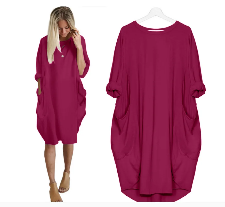 

Women Casual Summer T Shirt Dress Loose Short Sleeve Tunic Dress with Pocket for Women, Picture color