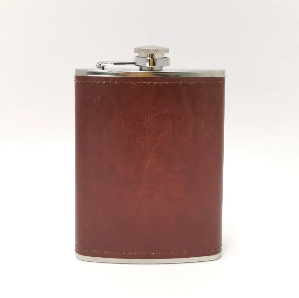 

6oz Personalized Logo PU Leather Wrapped Stainless Steel Hip Flask, Any pantone color
