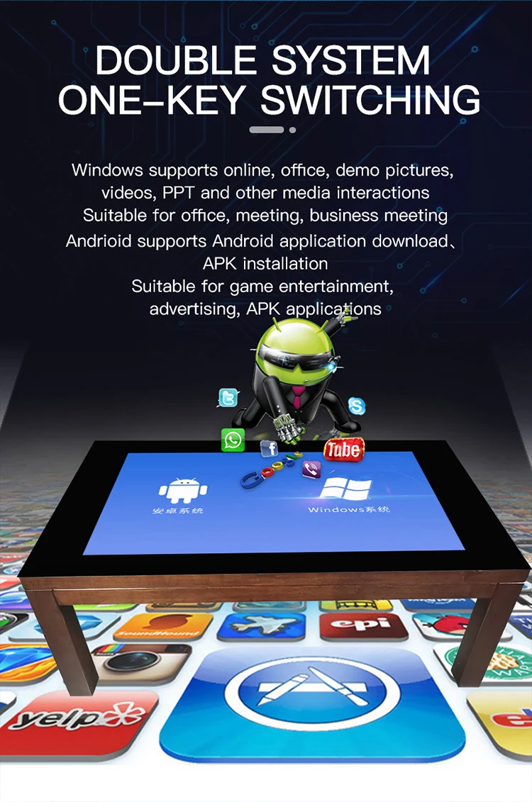 43 Inch wood Android Interactive multi touch screen table smart conference table