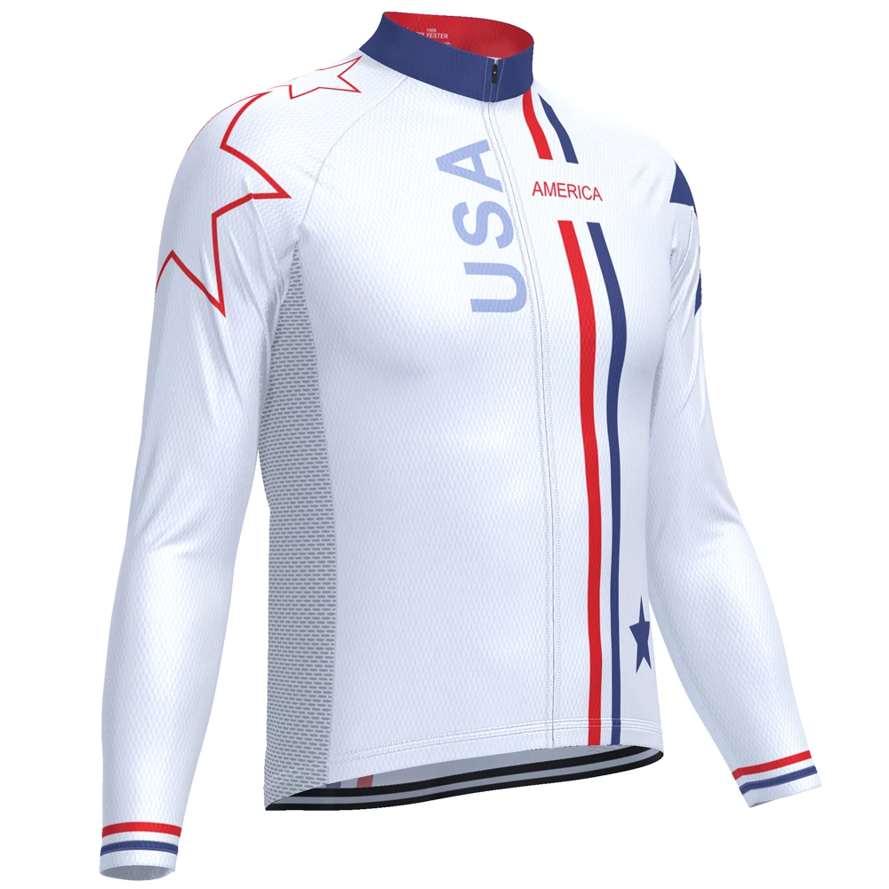 

HIRBGOD TYZ081-02 America White Cycle Jersey Men Long Sleeve Bike Jersey Comfortable Cycling Jersey Plus Size Cycling Wear