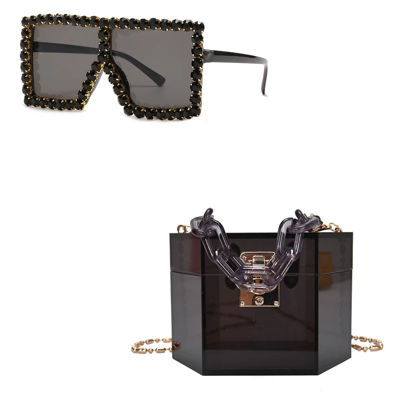 

2021 Summer fashion clear box acrylic clutch bag ladies transparent purses handbags matching sunglasses, 7colors