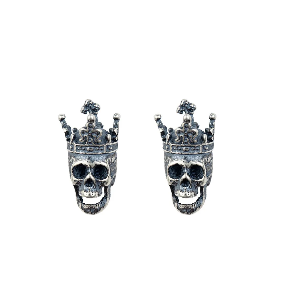 

925 Silver Skull King Crown Stud Earrings For Men And Women Punk Gothic Vintage Design Jewelry