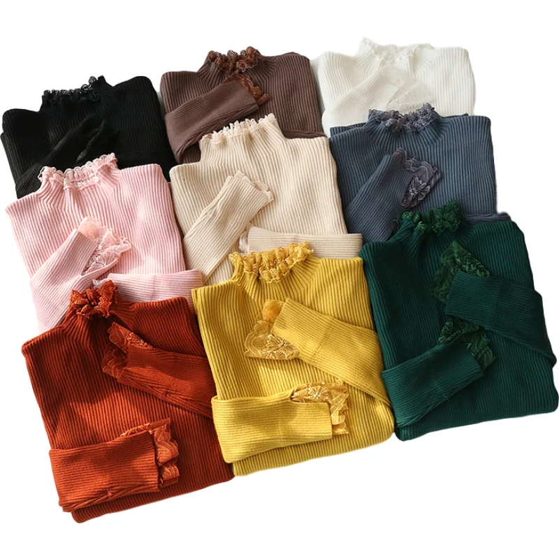 

Turtleneck knit solid color fashion turtleneck bodice sweater for women