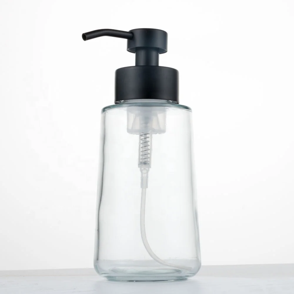 Factory Hot Sale Clear  Glass Foaming Soap Dispenser and Matte Black Pump for Bathroom and Kitchen Decoration