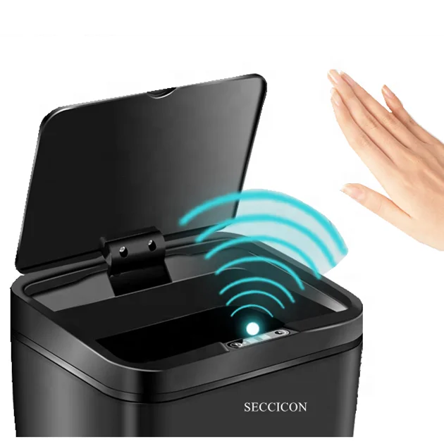 

Infrared Automatic Sensor Trash Can Smart 12L Rechargeable Battery Automatic Sealing Induction Smart Sensor Trash Can, Black white