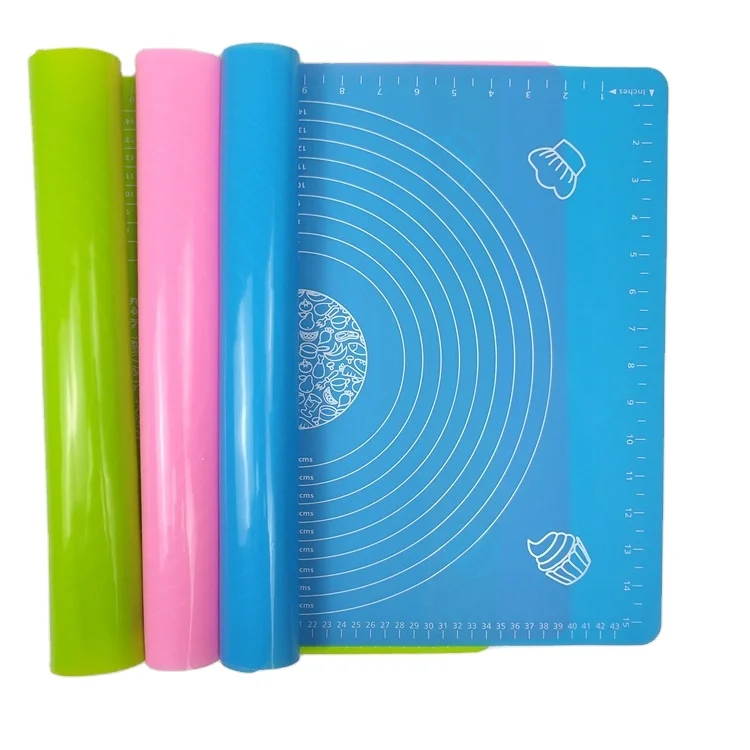 

40 x 50 cm Non Stick Silicone kitchen Mat with Measurement for pastry rolling and baking, Blue, green, pink