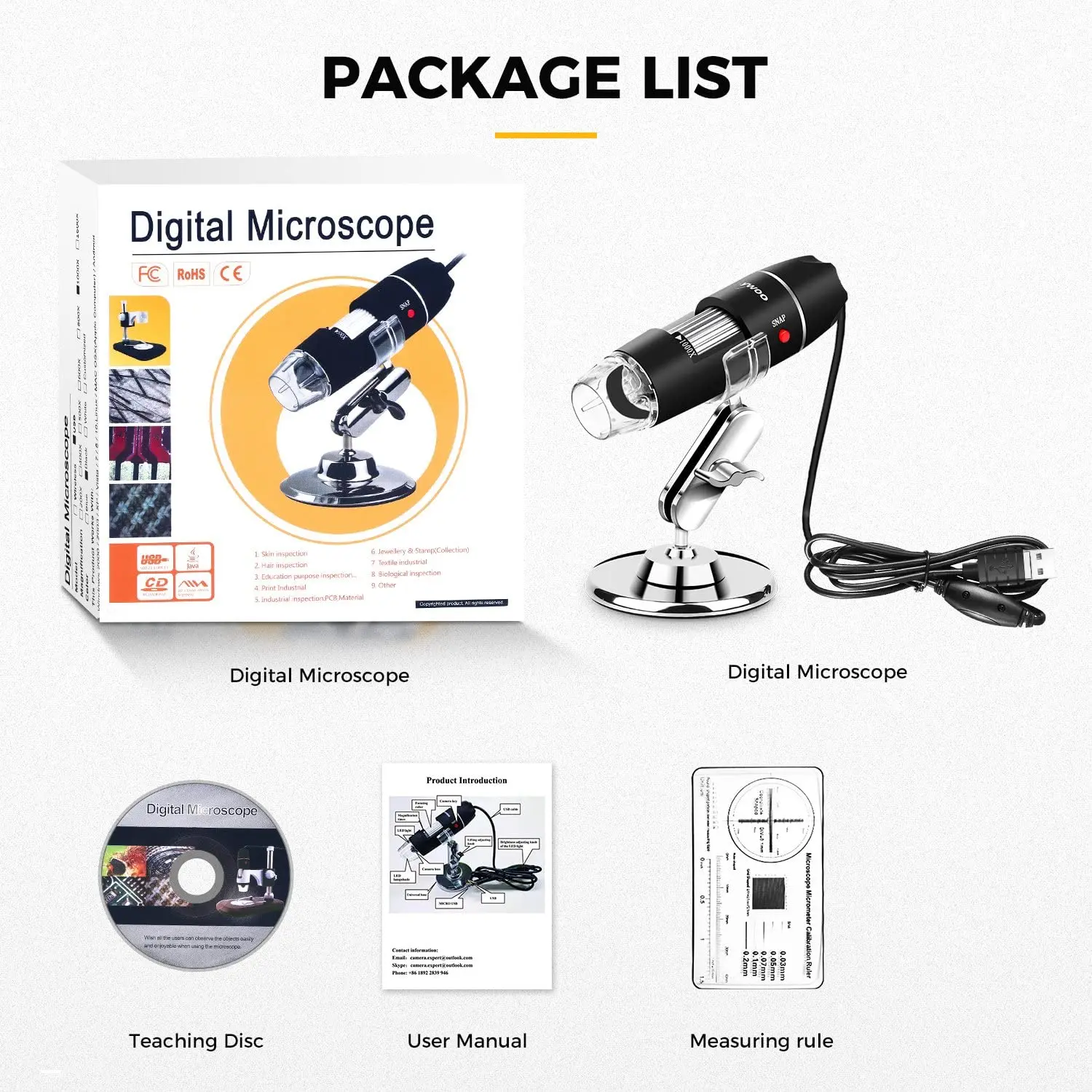 USB Microscope 8 LED USB 2.0 Digital Microscope Compatible with Mac Window 7 8 10 Android Linux by Sunnywoo Black 1 40 to 1000x Magnification Endoscope Mini Camera with OTG Adapter and Metal Stand 