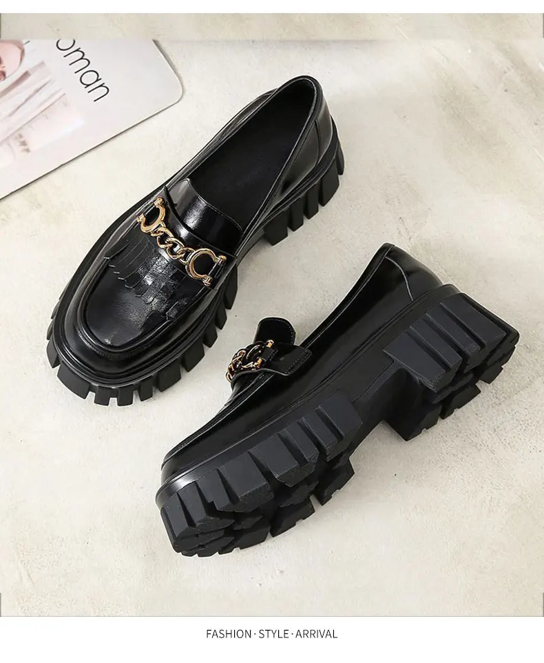 

2021 new fashion Black gold chain women's chunky platform dress shoes