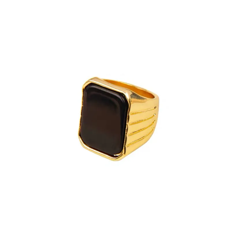 

Fashion Square Glossy Black Stone Ring Minimalist Exaggerated Brass Round Ring Punk Hip-Hop Unisex Jewelry Accessories