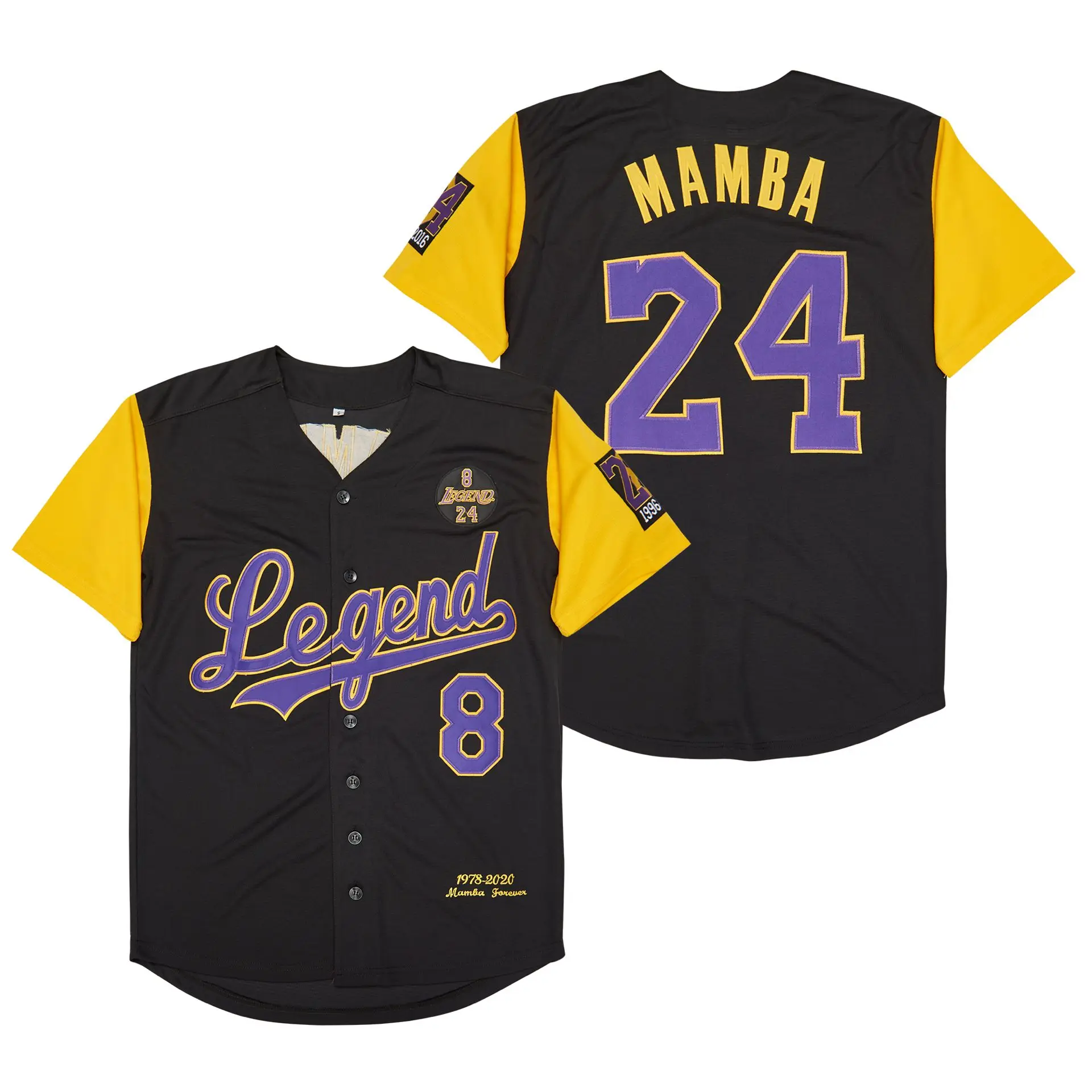 

Retro Legend Mamba 8 24 Yellow Sleeve 1996-2016 1978-2020 Baseball Jersey For Men Women Kids, Custom accepted