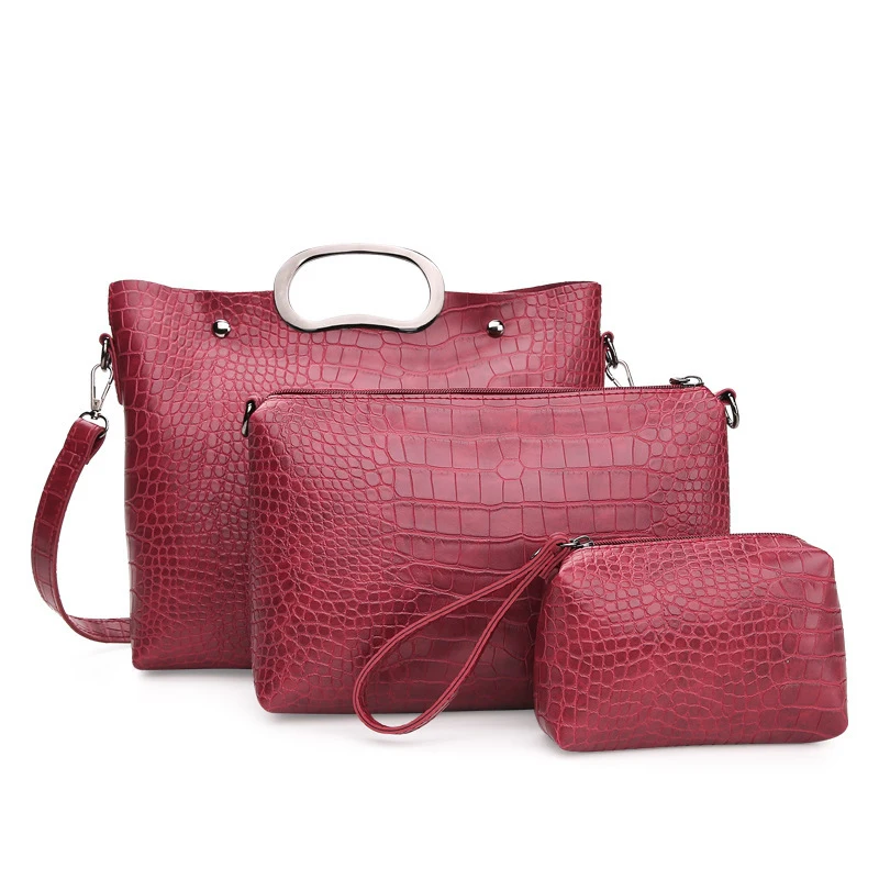 

Women Fashion Purses And Handbags Crossbody Bag Crocodile Hand Bag Set With 3PCS