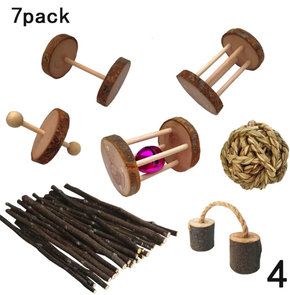 

C&C 7pcs set for Bunny chew wooden toy, Transparent, or as per your special request