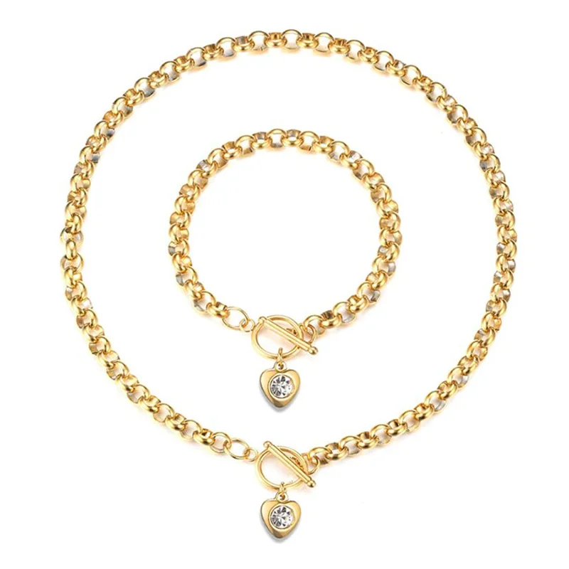 

Heart pendant stainless steel jewelry set necklace bracelet set for women