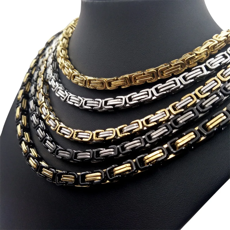 

2020 Fashionable Colored Thick Byzantine Stainless Steel Necklace Wholesale Punk Design Silver Chunky Curb Chain