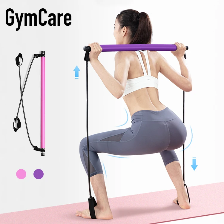 

Adjustable pilates stick bar with resistance band portable kit fitness multi function, Purple,pink