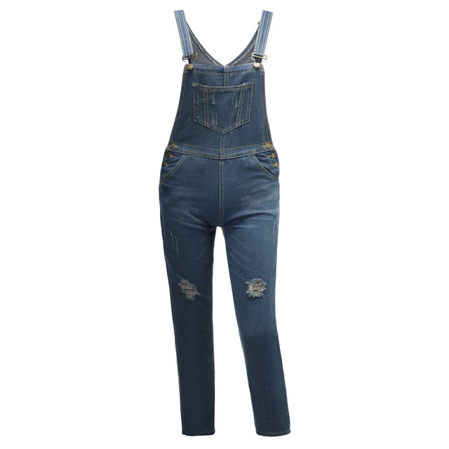 

2021 New Stylish Womens Jeans Jumpsuit Spring Autumn Casual Ripped Comfortable Wide Leg Jumpsuit Jeans, Blue