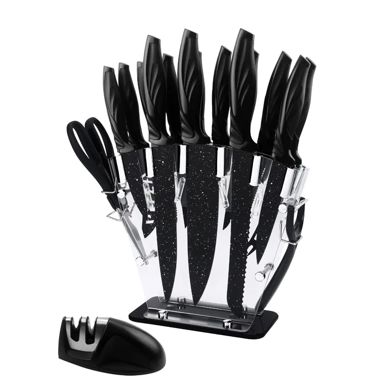 

Yangjiang factory lo mas vendido 17 piece Premium German Stainless steel kitchen knives knife set With Acrylic Block Sharpener, Customized color