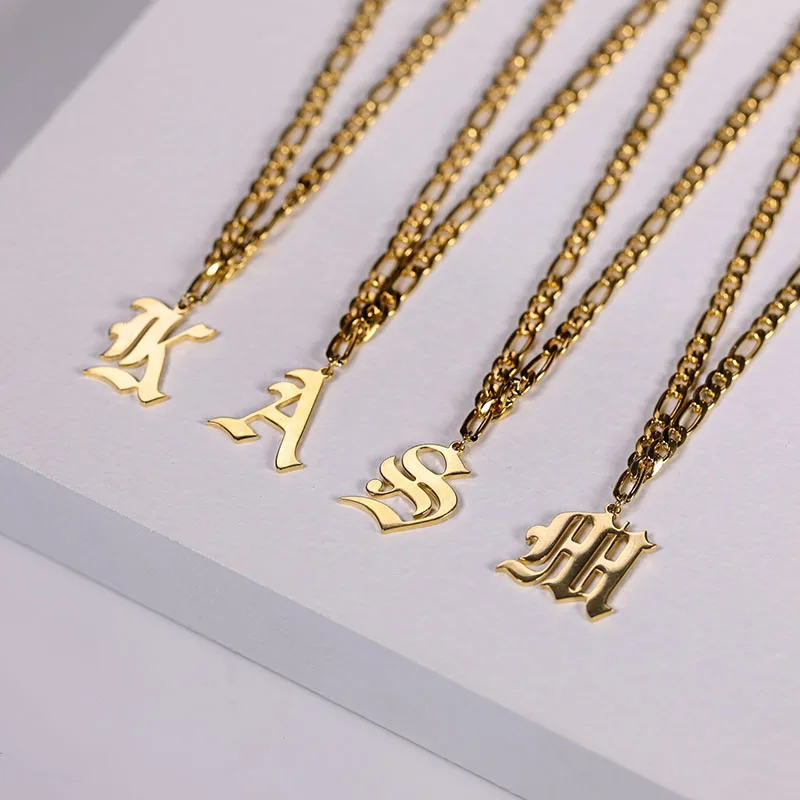 A-Z Gold Stainless Steel Alphabet Initial Letter Pendant Necklace Beaded Chain