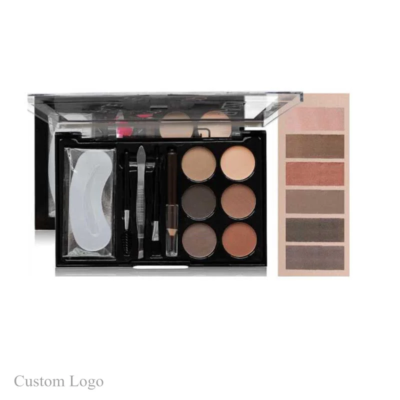 

Wholesale high quality 6 colour eye brow powder pressed long lasting waterproof eyebrow pomade gel kit, Black and brown