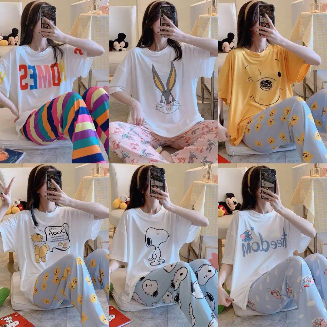 

Ladies pajamas short-sleeved trousers Snoopy cartoon home casual wear woman pajamas