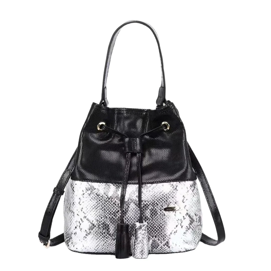 

Fashion Bags 2022 Women snake skin genuine Leather Bucket Bag Drawstring cross body bag