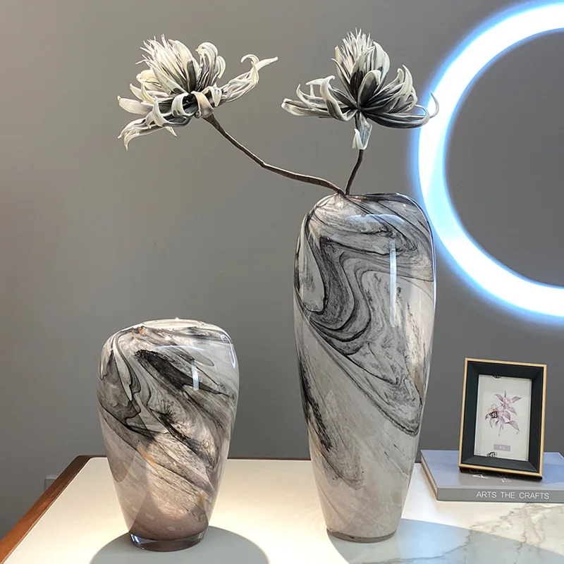Creative Quicksand Ink Stone Pattern Glass Vase Ornaments Designer Flower Vase Flower Arrangement Ornaments 50 cm Glass Vase