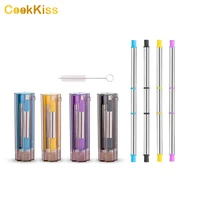 

2020 New Arrivals Portable Silicone Stainless Steel Straw Metal Reusable Collapsible Eco Foldable Drinking Straws with Case