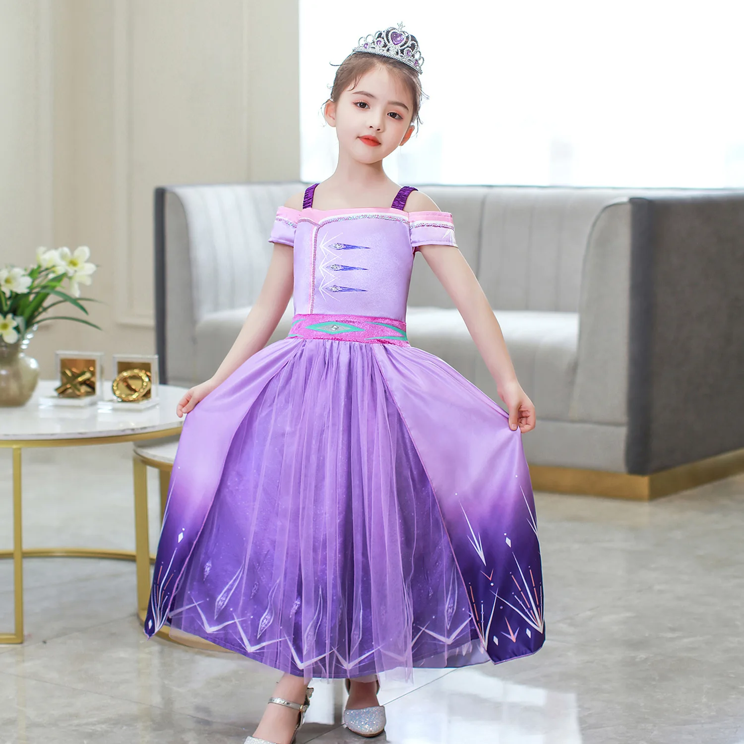 

FSMKTZ Hot Sell Style Cosplay Costume Princess Elsa Party Dress Little Girl Short Sleeve Kids Girls Dresses, Purple