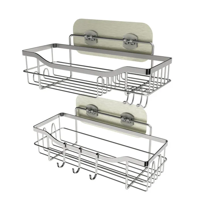 

Hotel Shower Storage Organizer Decorative Caddy No Drilling Shower Bathroom Shelves, Silver