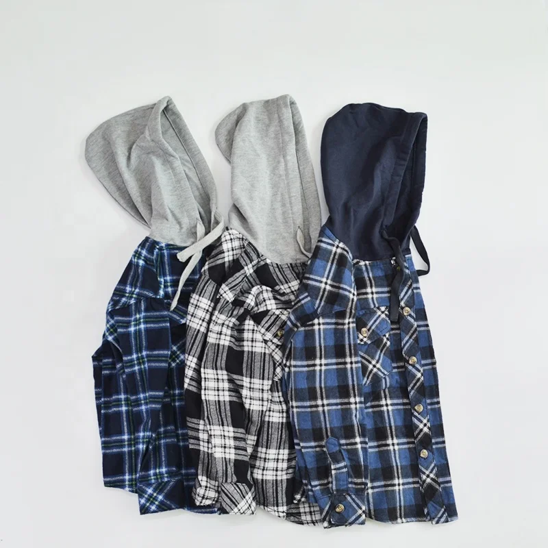 
boys plaid shirt hooded flannel kids children clothings 