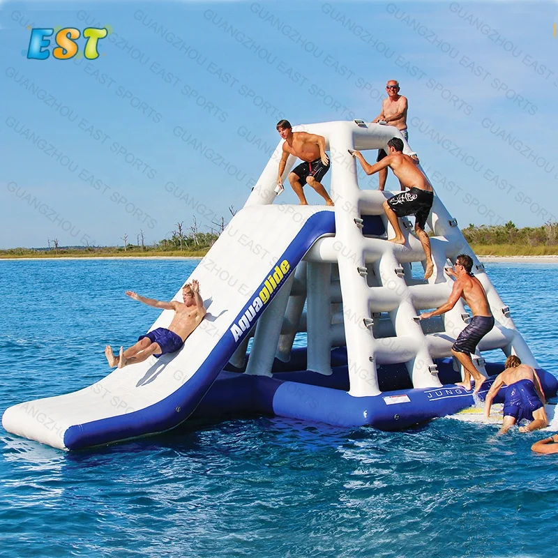 

Inflatable Lake Sea Climbing Floating Water Tower Slide For Water Park, Blue, yellow, green white,