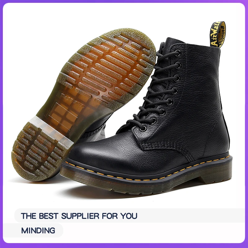 

Wholesale High Quality Dr Boots Soft Genuine Leather Ankle Boots for Women Men Fashoin Unisex High Top Shoes Martin Boots Black