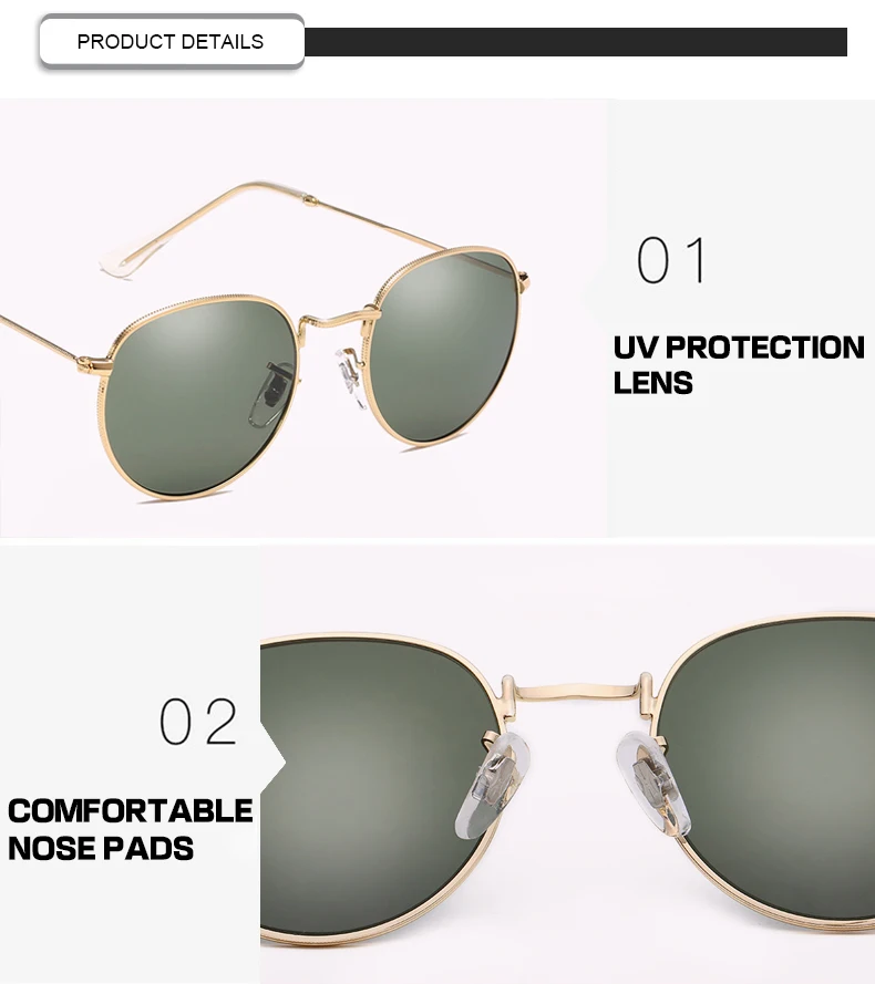 Wholesale Vintage Mirror Smart Round Ray UV400 Unisex Sunglasses Women