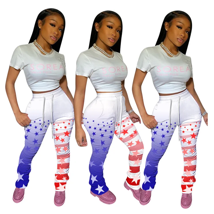 

Price High Waist Drawstring Pleated Women'S Trouser Usa Flag Print Pleated Bottoms Stacked Pants